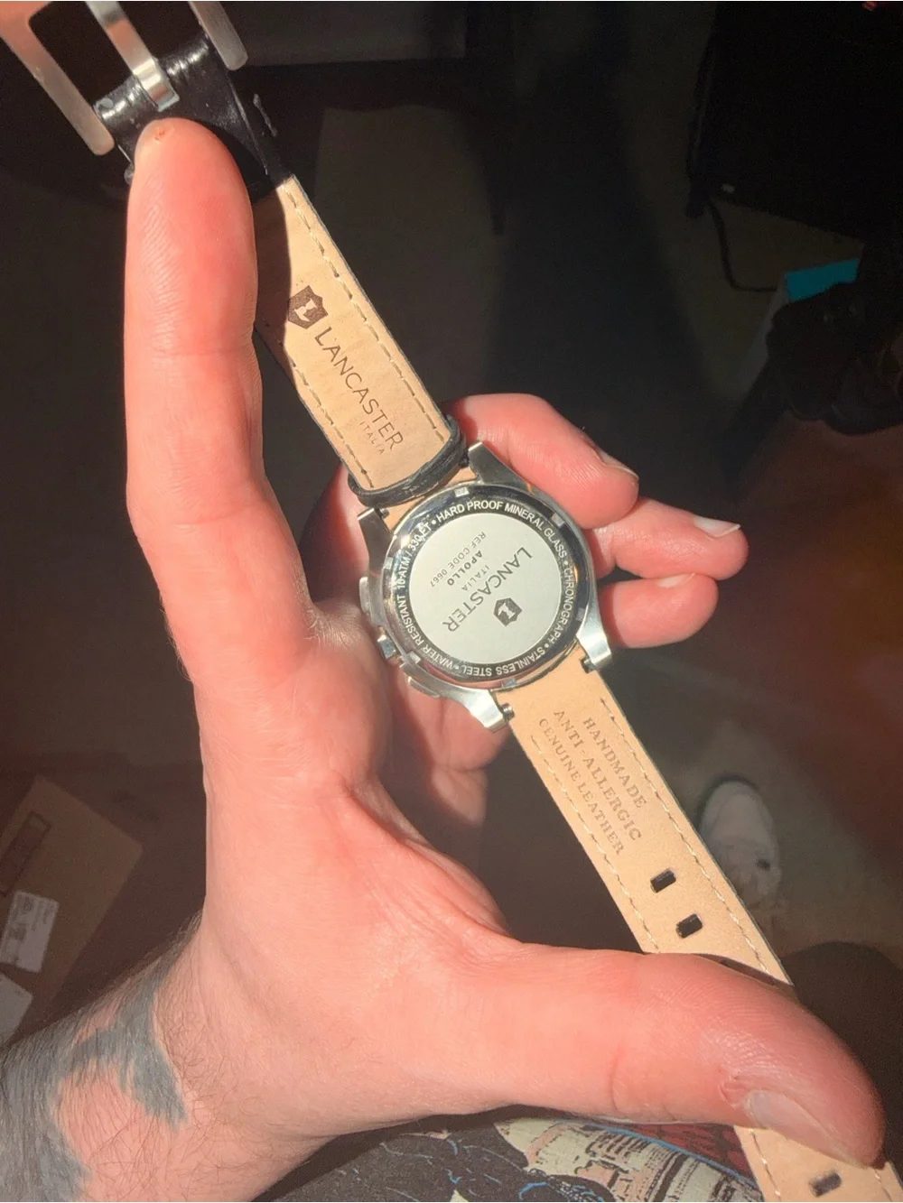 Men's Black Leather Chronograph Watch